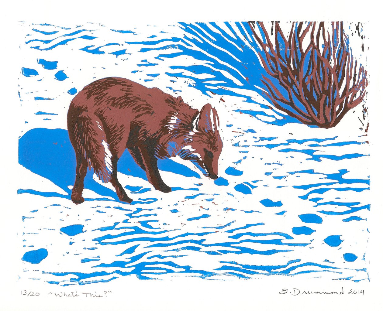Vad är det här, 2014 (Linoleumsnitt) av Sarah Drummond