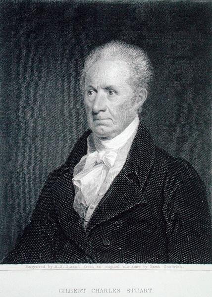 Gilbert Charles Stuart (1755-1828), graverad av Asher Brown Durand (1796-1886) från en originalminiatur (gravyr) av Sarah Goodridge