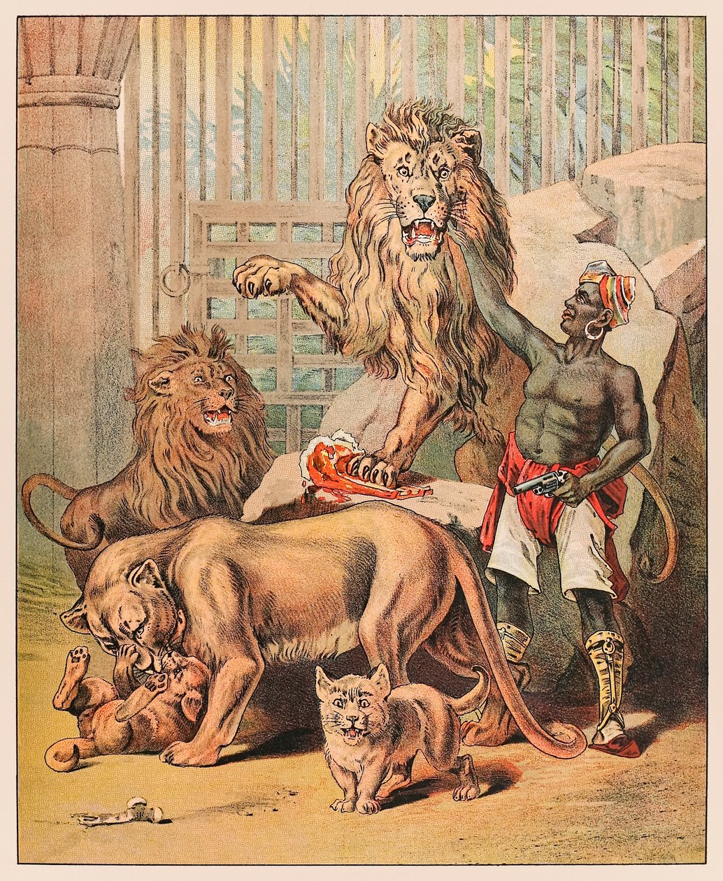 Framträdande lejon med sin förare på Barnum & Bailey Circus från P.T.Barnum