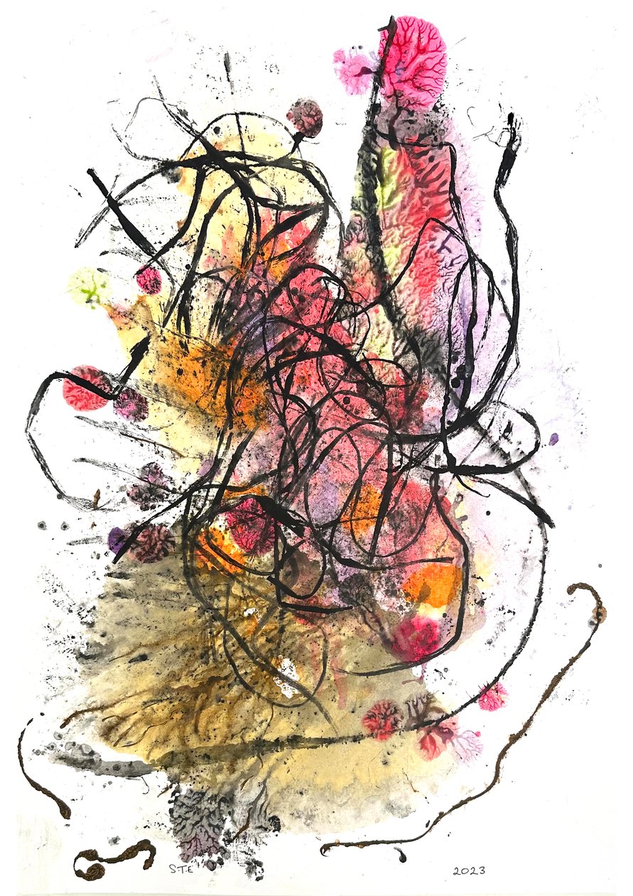 Svart gräs, 2023 (bläck monoprint) av Sarah Thompson Engels