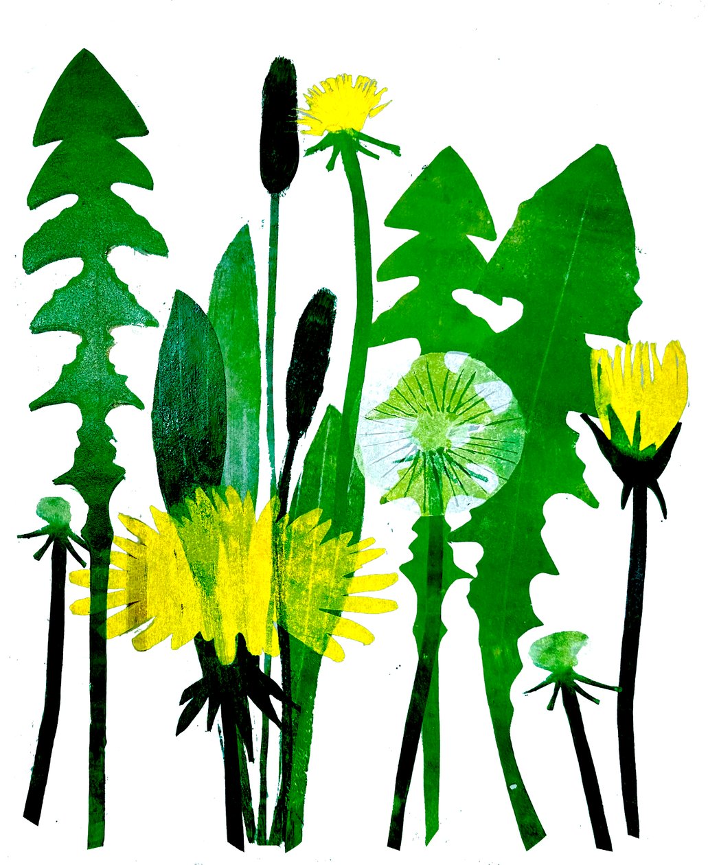 Maskrosor, 2024 (olja på pannå) av Sarah Thompson Engels