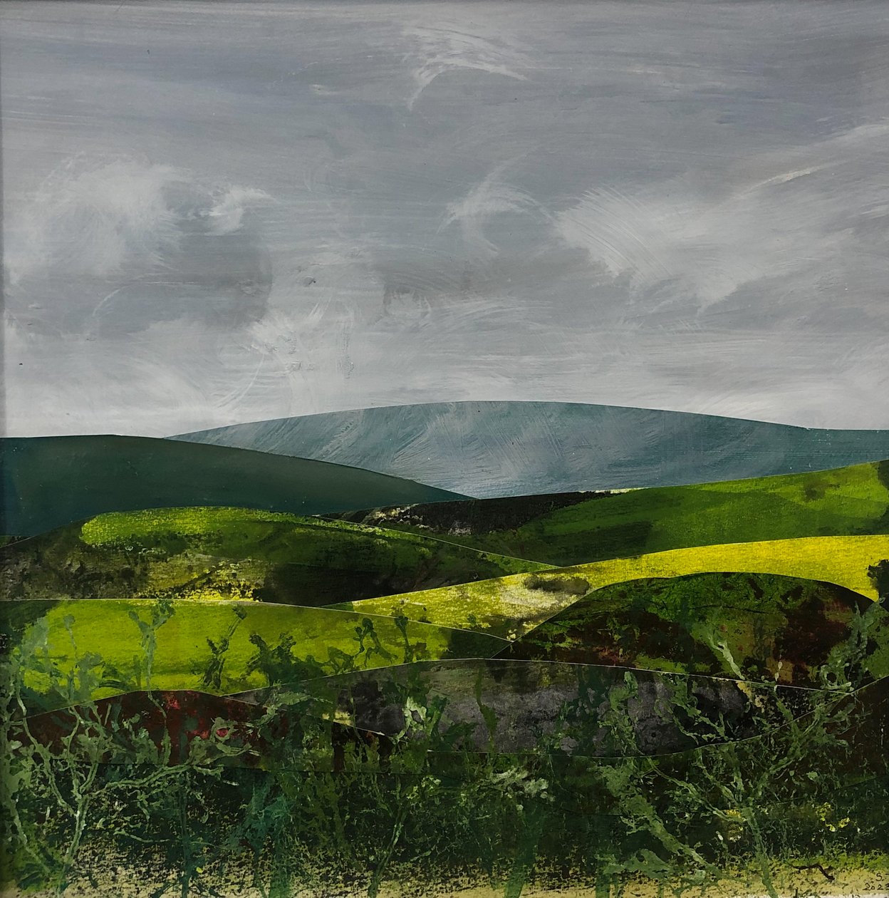 Somerset landskap, 2023 (måla på papper) av Sarah Thompson Engels
