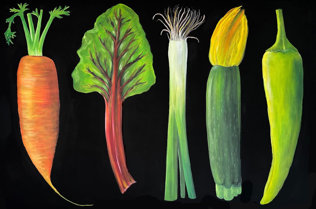 Vegetables, 2024 (olja på duk) av Sarah Thompson Engels