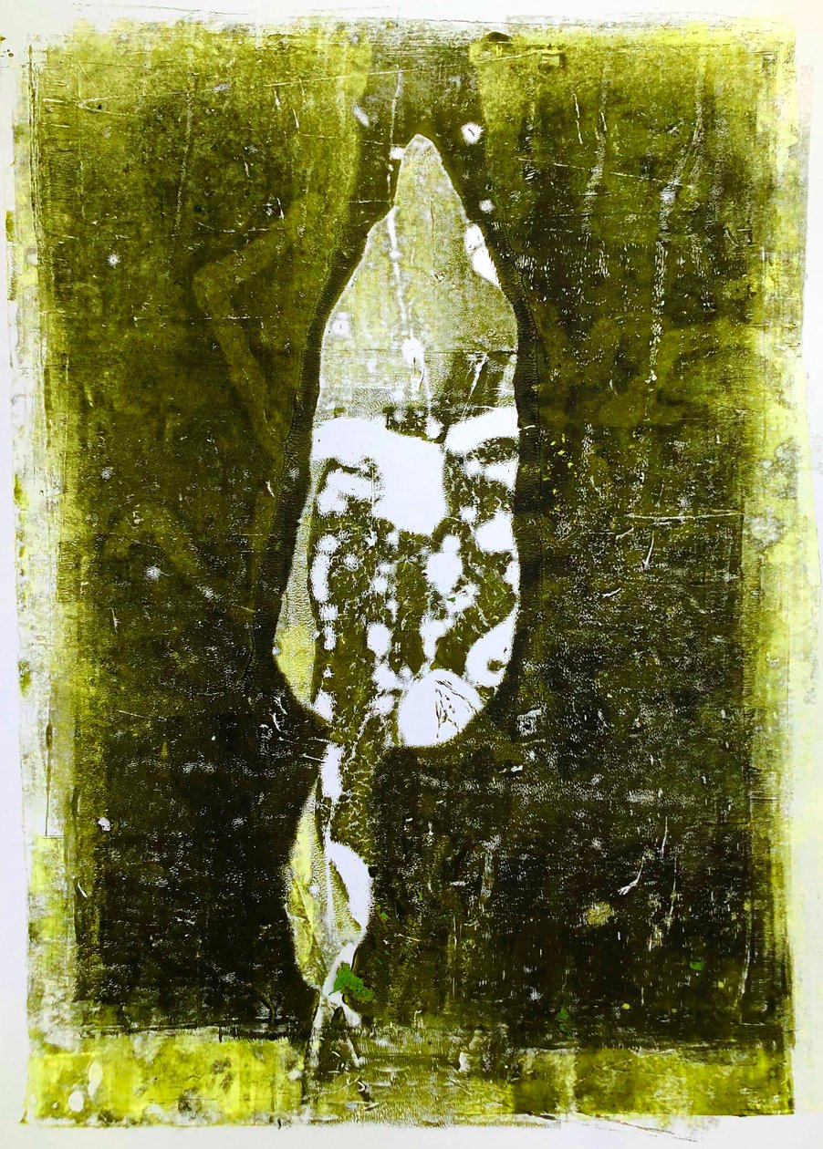 "Abstrakt blad" 2020 (monoprint) av Sarah Thompson Engels