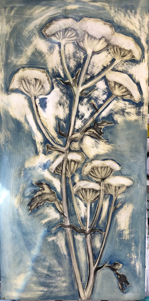 Hogweed (akryl ombord) 2020 av Sarah Thompson Engels