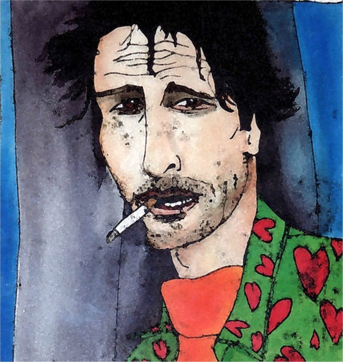 Man med cigarett, 2020 (bläck på papper) av Sarah Thompson Engels