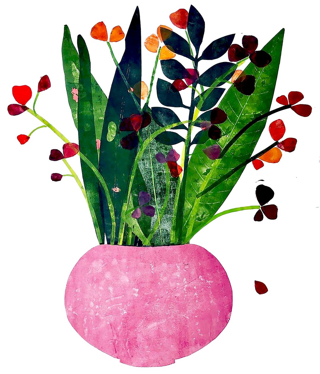 Rosa kruka 2020 (monoprint) av Sarah Thompson Engels