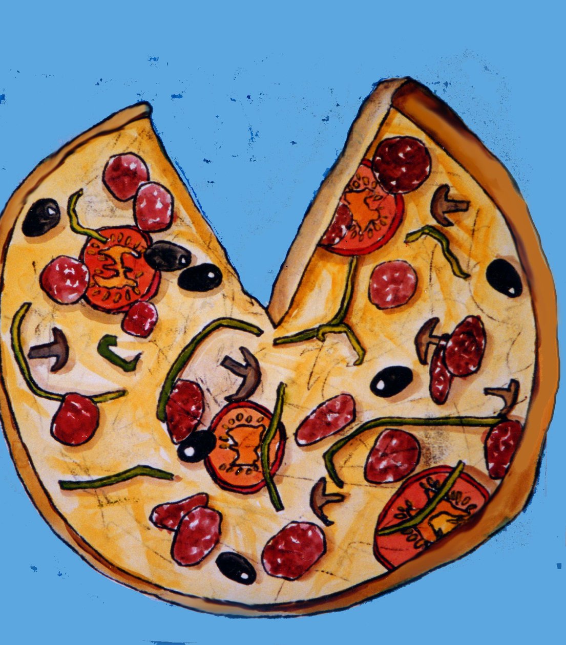 Pizza, 2017, (monotryck med bläck) av Sarah Thompson Engels