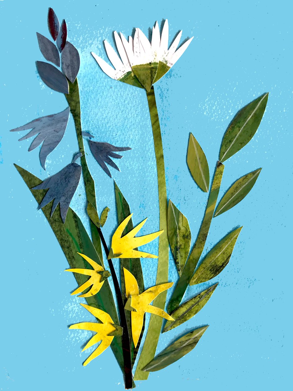 Vårblommor, 2018 (collage) av Sarah Thompson Engels