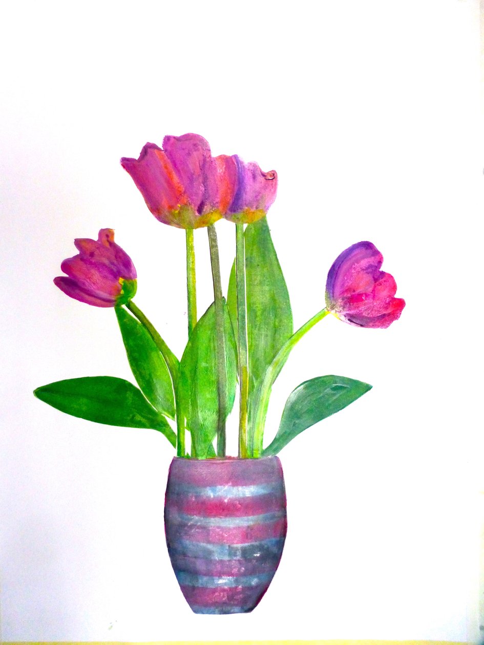 Tulips 1, 2021 (bläck på papper) av Sarah Thompson Engels