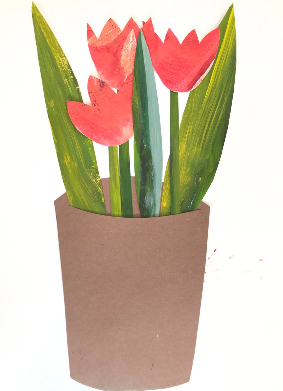 Tulpaner i en kruka, 2018 (collage) av Sarah Thompson Engels