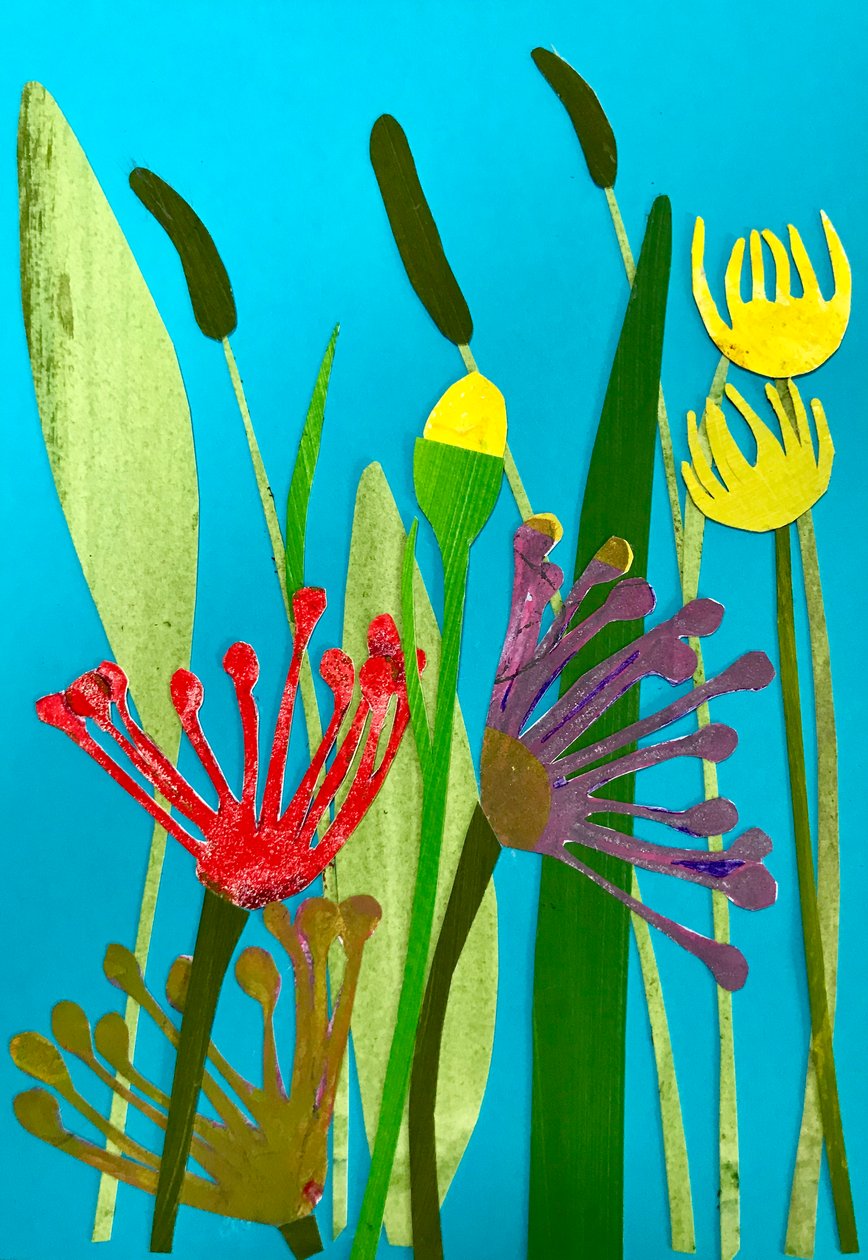 blommor och gräs, 2019 (collage) av Sarah Thompson Engels
