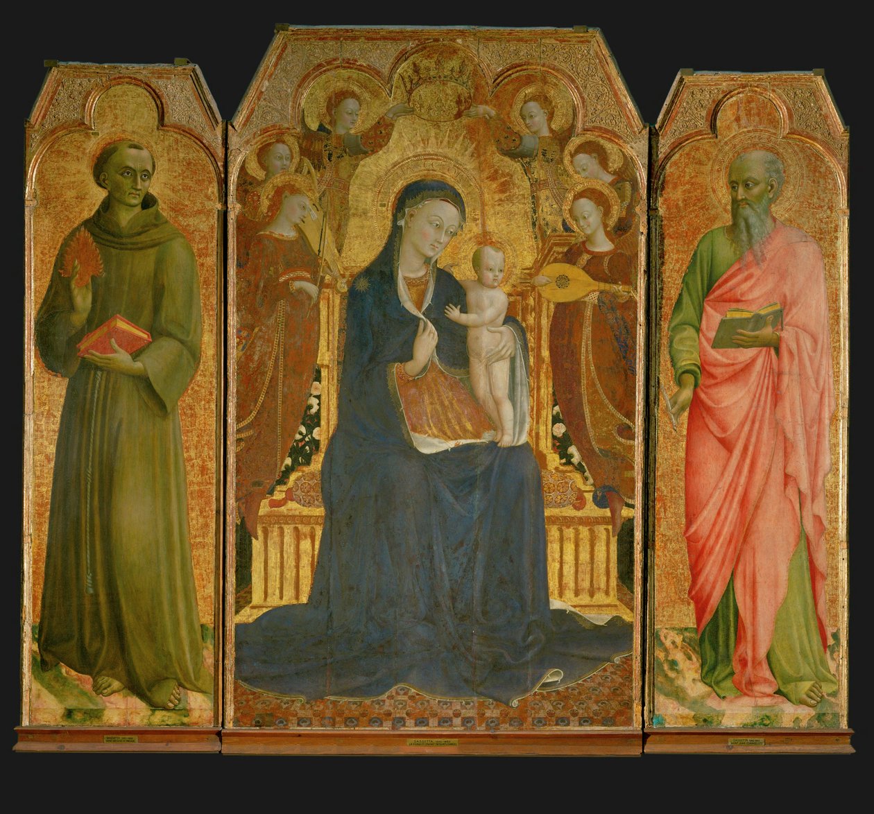Polyptyk. I mitten: Madonna med barn omgiven av ... av Sassetta (c.1392 1450)