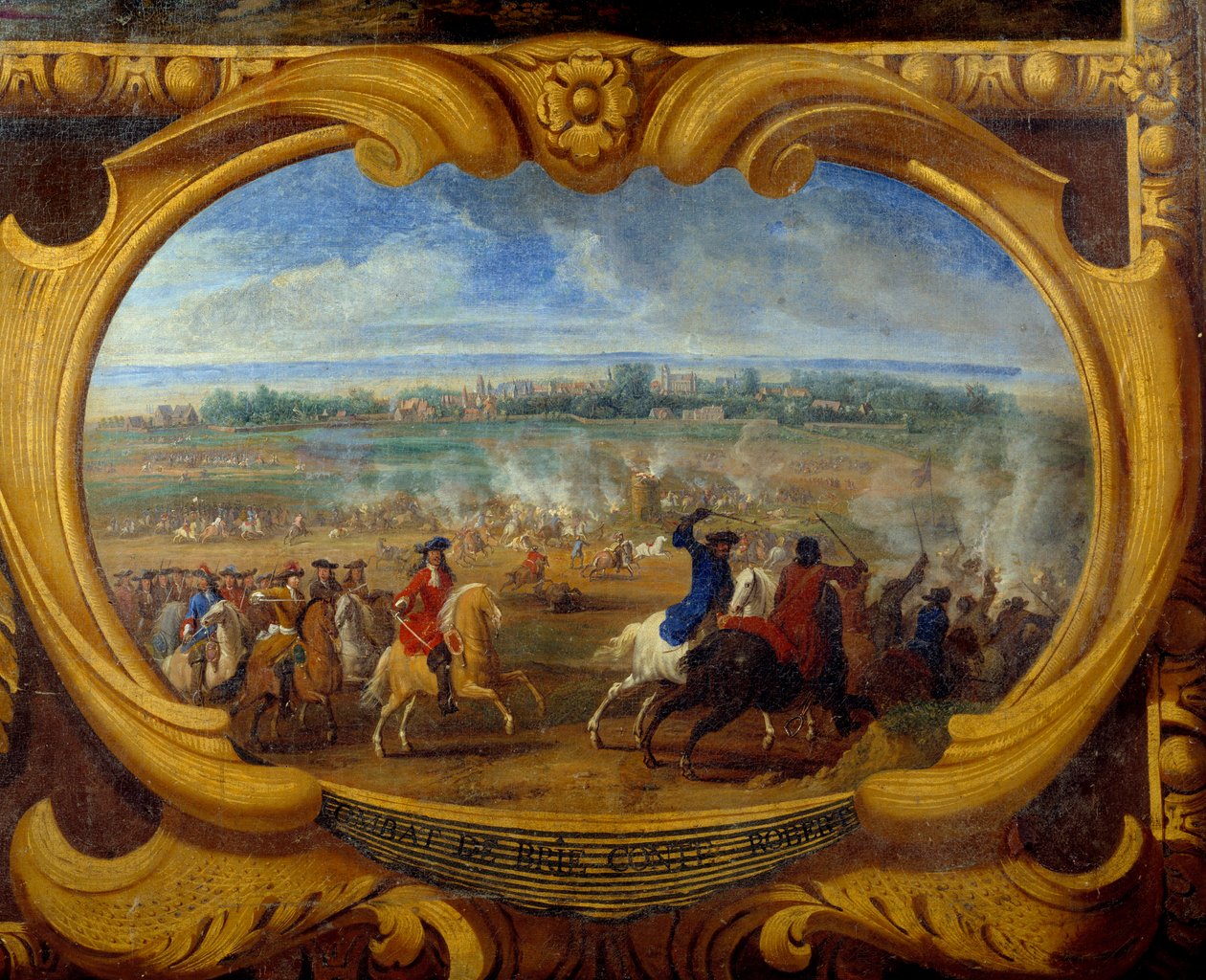 Handlingarna av Louis II Prince of Bourbon Conde (Bourbon-Conde) känd som Grand Conde (1621-1686), Slaget vid Brie greve Robert Detail, målning av Frälsaren Le Conte (Leconte, Le Comte, Lecomte) (1659-1694) Chantilly från 1600-talet, Musee Conde av Sauveur Le Conte