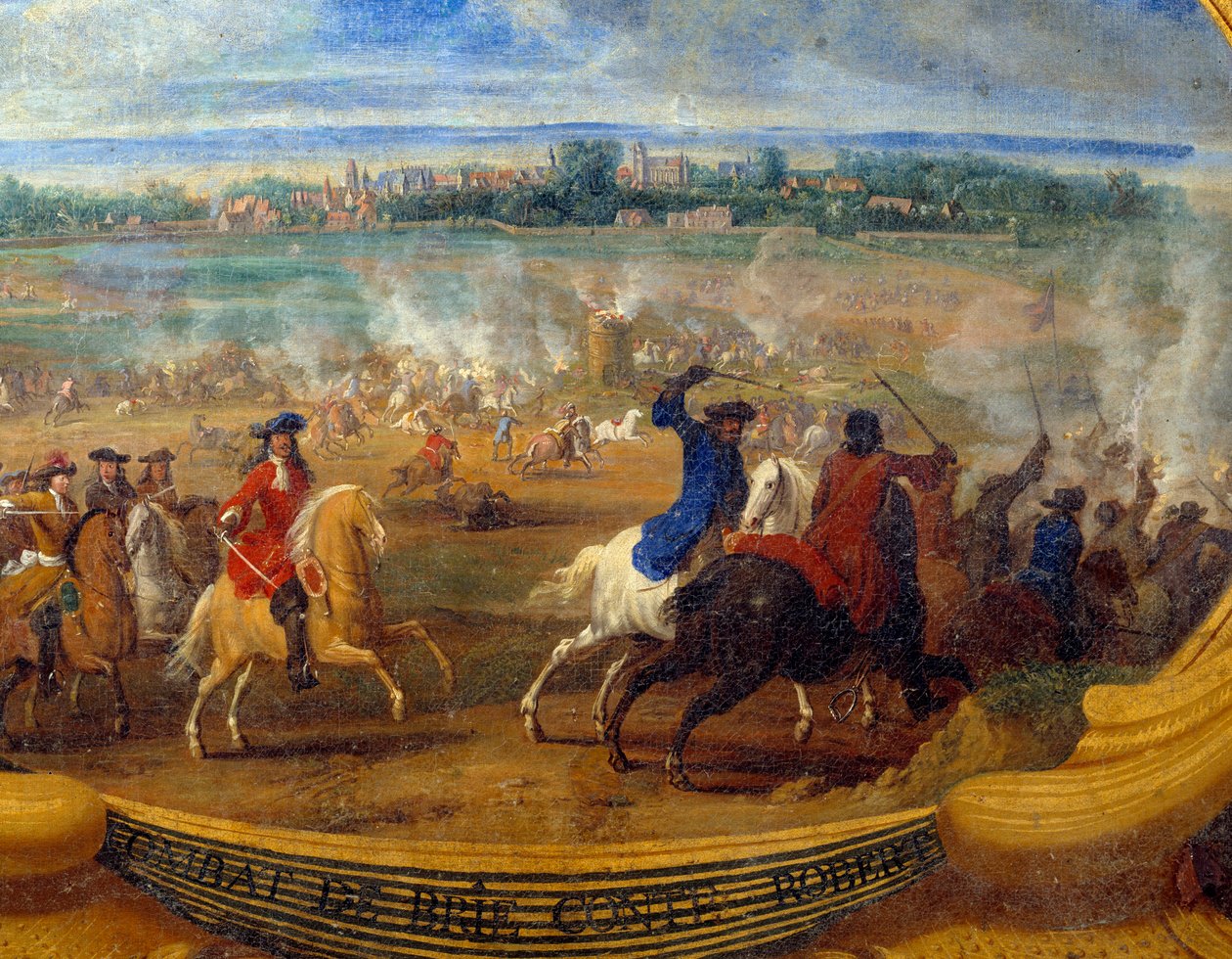 Handlingarna av Louis II Prince of Bourbon Conde (Bourbon-Conde) känd som Grand Conde (1621-1686), Slaget vid Brie greve Robert Detail, målning av Frälsaren Le Conte (Leconte, Le Comte, Lecomte) (1659-1694) Chantilly från 1600-talet, Musee Conde av Sauveur Le Conte