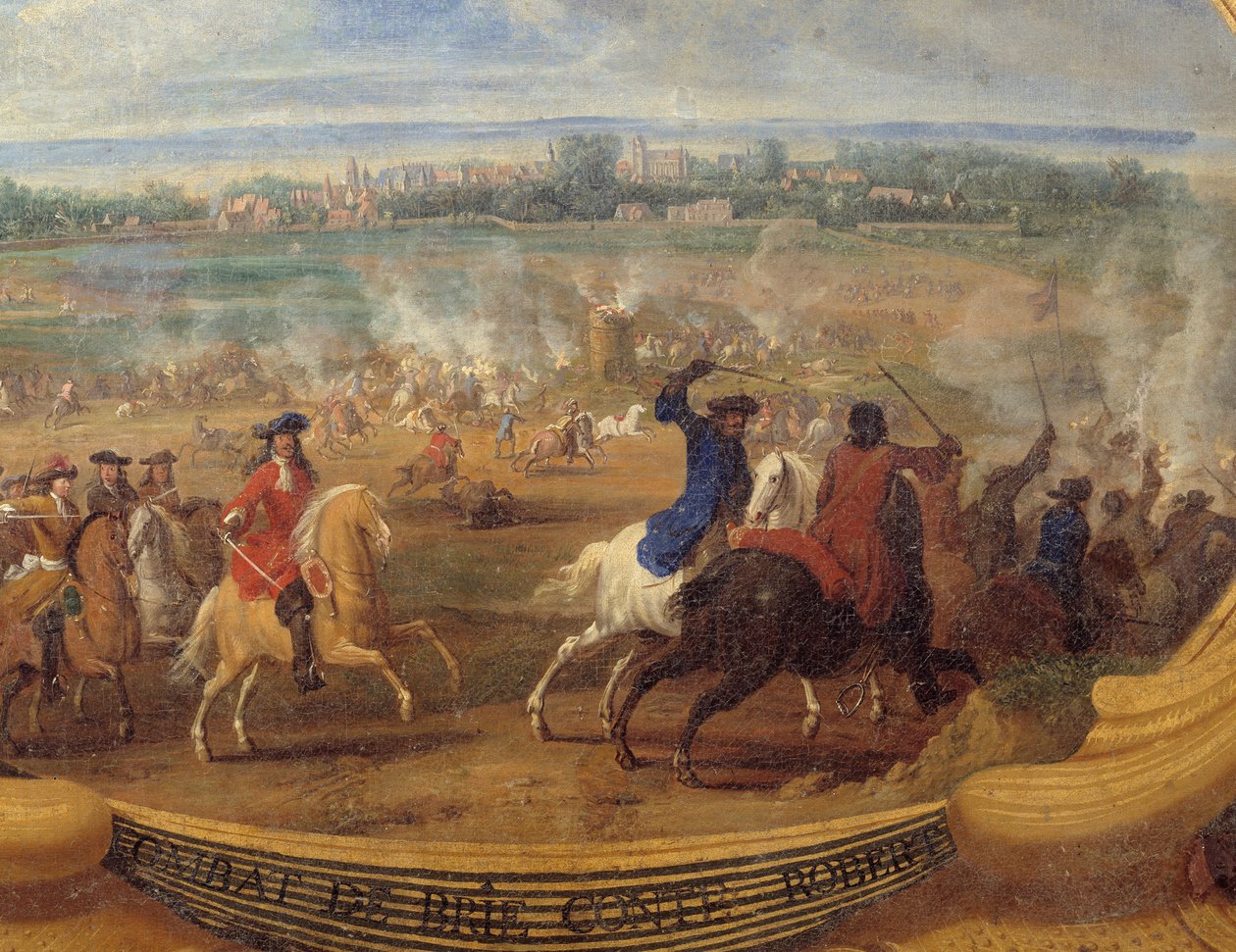 Prins Louis II av Bourbon Condes (Bourbon-Conde) handlingar känd som Grand Conde (1621-1686), Slaget vid Brie Comte Robert (Brie-Comte-Robert) Detaljmålning av Frälsaren Le Conte (Leconte, Le Comte, Lecomte ) (1659-1694) av Sauveur Le Conte
