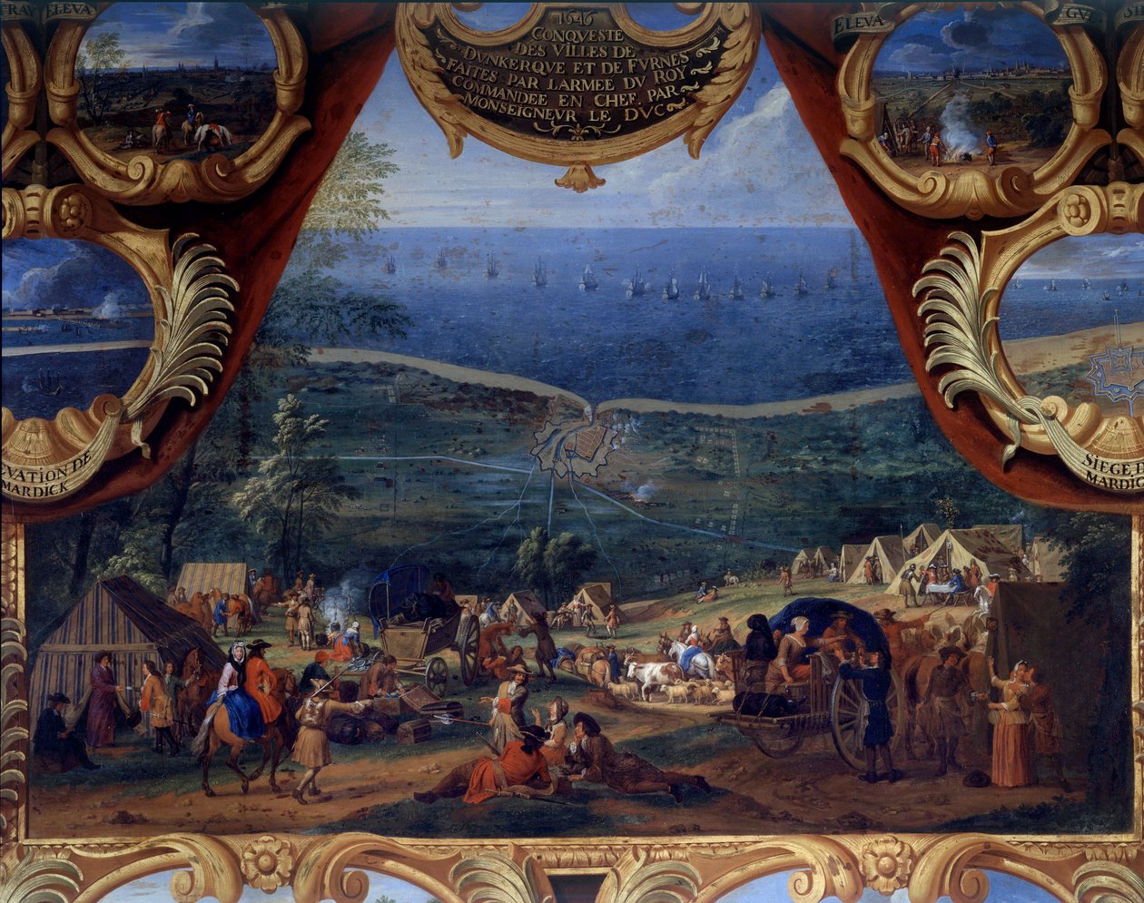 Prins Louis II av Bourbon Condes (Bourbon-Conde) handlingar känd som Grand Conde (1621-1686): Slaget vid Dunkerque och Furnes (1646) under trettioåriga kriget - Målning av Frälsaren Le Conte (Leconte, Le Comte , Lecomte) (1659-1694) av Sauveur Le Conte