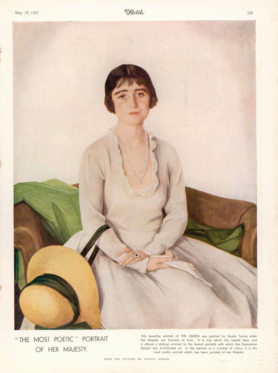 Porträtt av Hennes Majestät Drottning Elizabeth (1900-2002) från "The Sketch av Savely Sorine