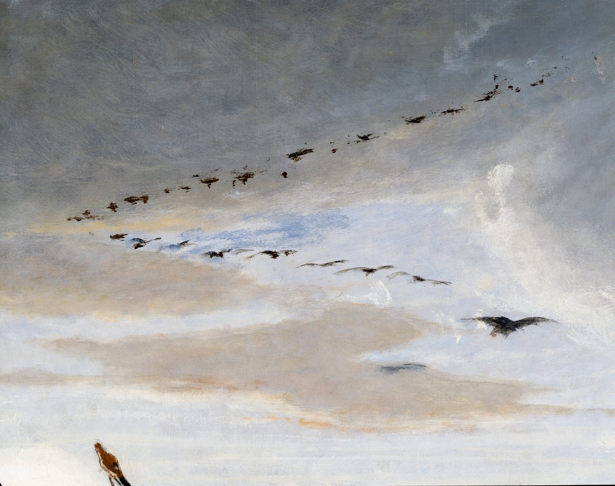 Fåglar i V-formation, detalj från Marius triumf, målning av Francesco Saverio Altamura (1822-1897), olja på duk, 234x352 cm, Italien av Saverio Altamura