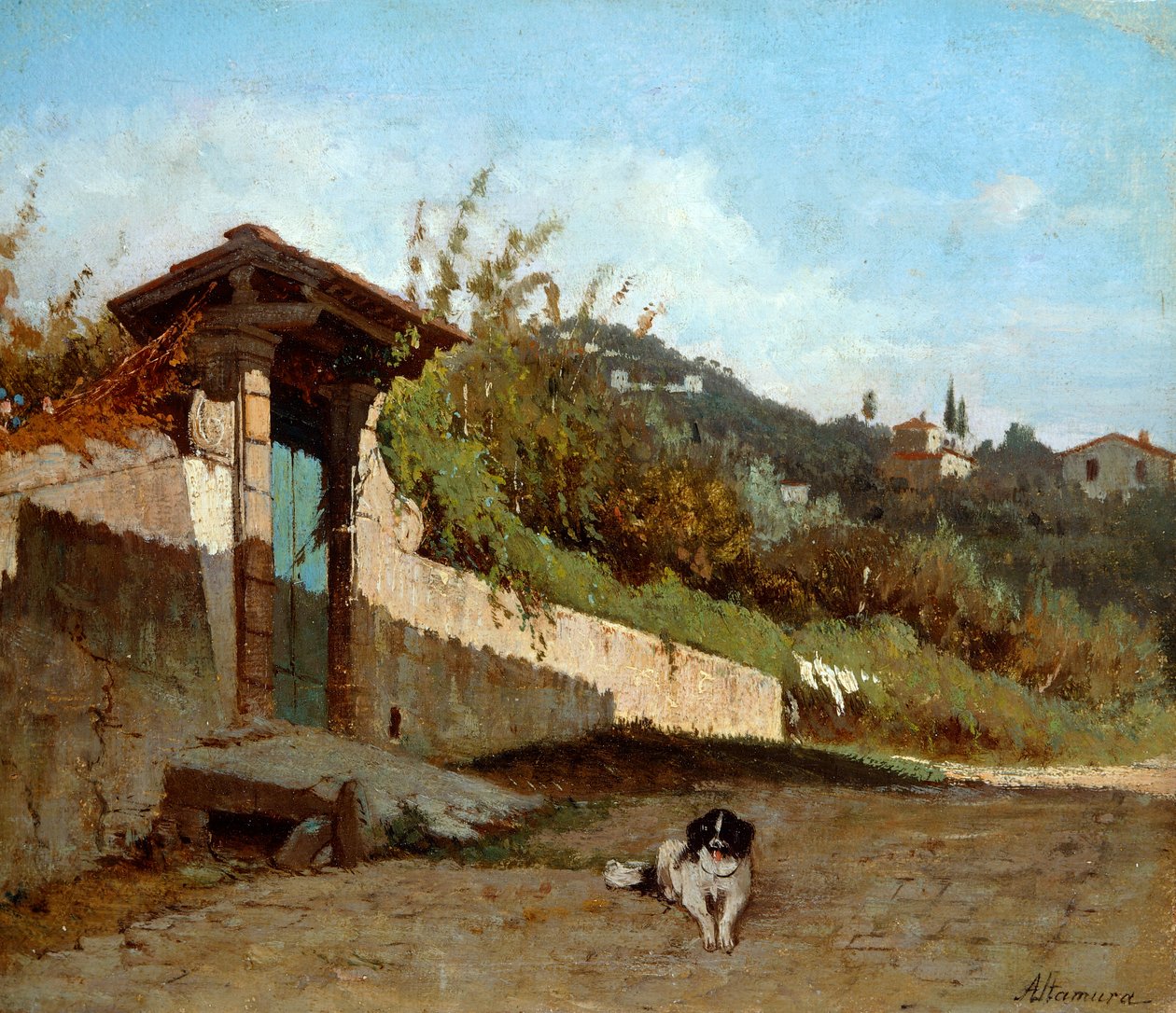 Portik av toskansk villa, av Francesco Saverio Altamura (1826-1897), olja på duk, 23x27 cm. av Saverio Altamura
