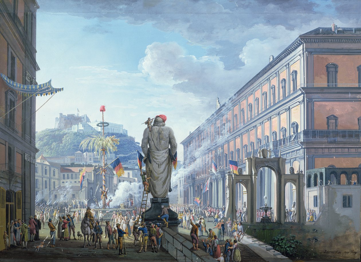 Palazzo Reale, i det ögonblick då frihetens träd höggs ner och trupperna i massor styrdes av engelsmännen 1799, 1800 av Saviero Xavier della Gatta