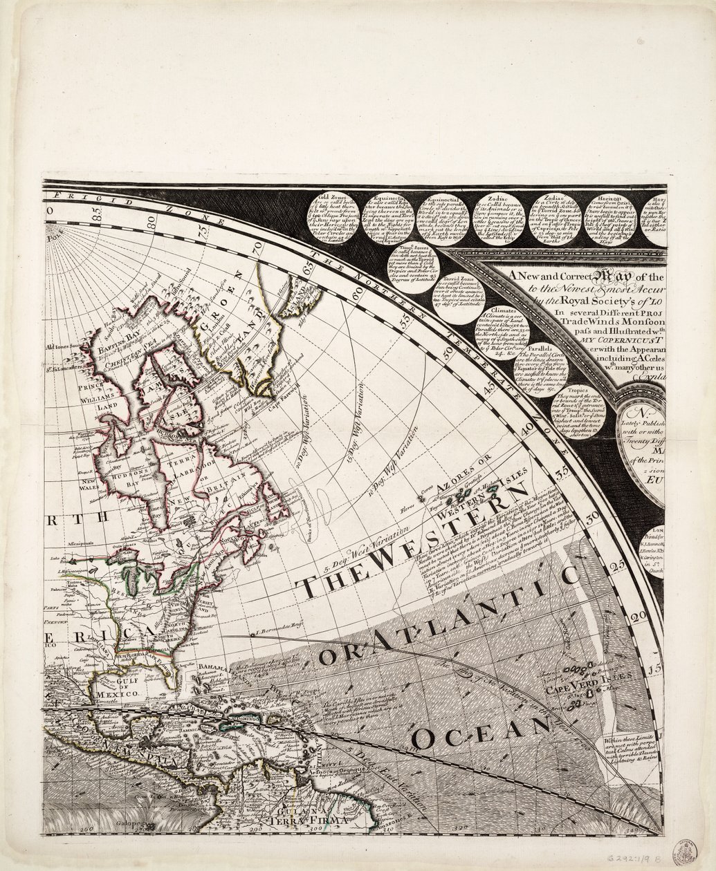 En ny och riktig världskarta (utsnitt), ca 1774 (kolorerad gravyr) av Sayer & Bennett