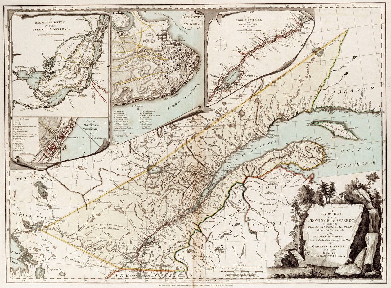 Karta över Quebec, Kanada av Sayer & Bennett