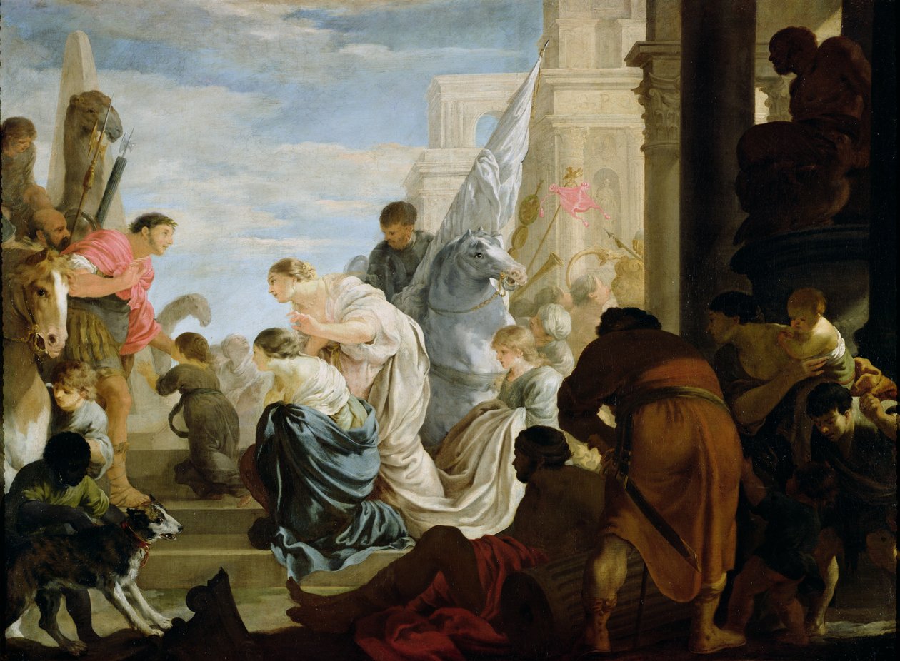 Mødet mellem Antony og Cleopatra, ca. 1645 swed av Sébastien Bourdon