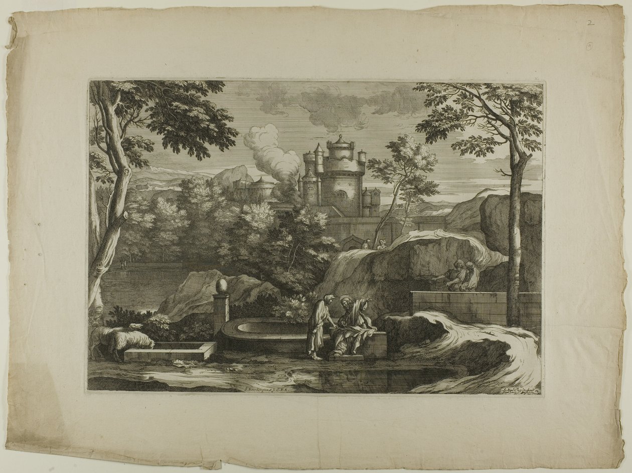 Utsikt över en stad (Kristus med den barmhärtige samariten vid brunnen) av Sébastien Bourdon