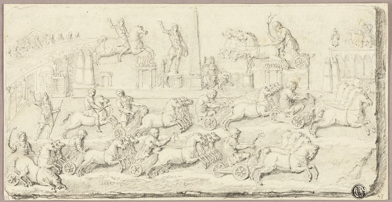 Romersk stridsvagnstävling (efter antik basrelief) av Sébastien Le Clerc the Younger