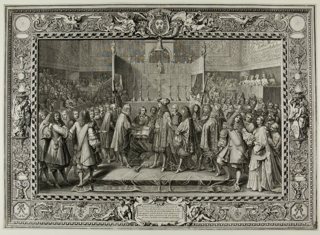 Förnyelse av alliansen mellan fransmännen och schweizarna 1663 av Sébastien Le Clerc the elder