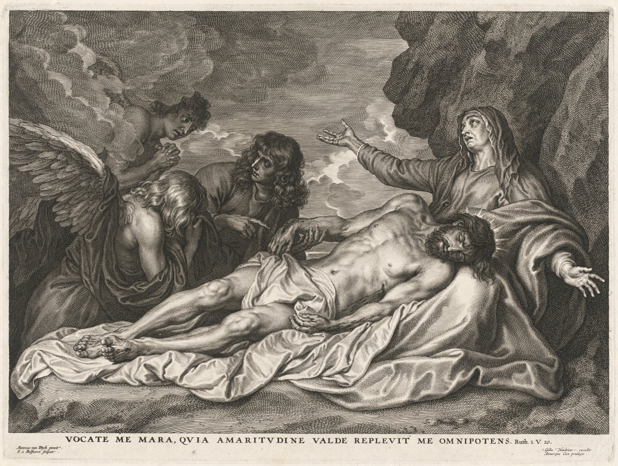 Jungfru som stöder den döde Kristus av Schelte Adams Bolswert after Sir Anthony van Dyck