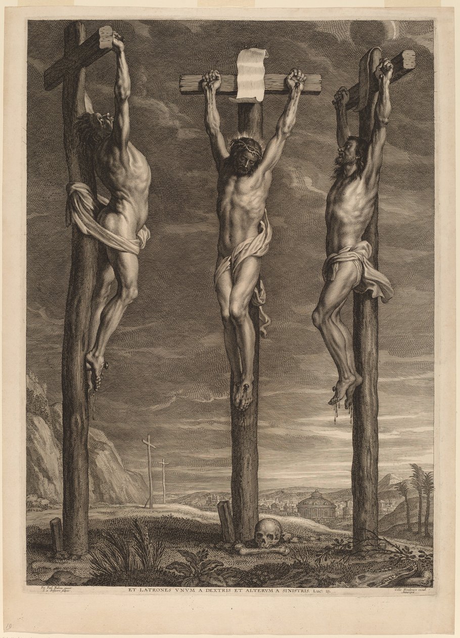 Kristus korsfäst mellan två tjuvar av Schelte Adams Bolswert after Sir Peter Paul Rubens