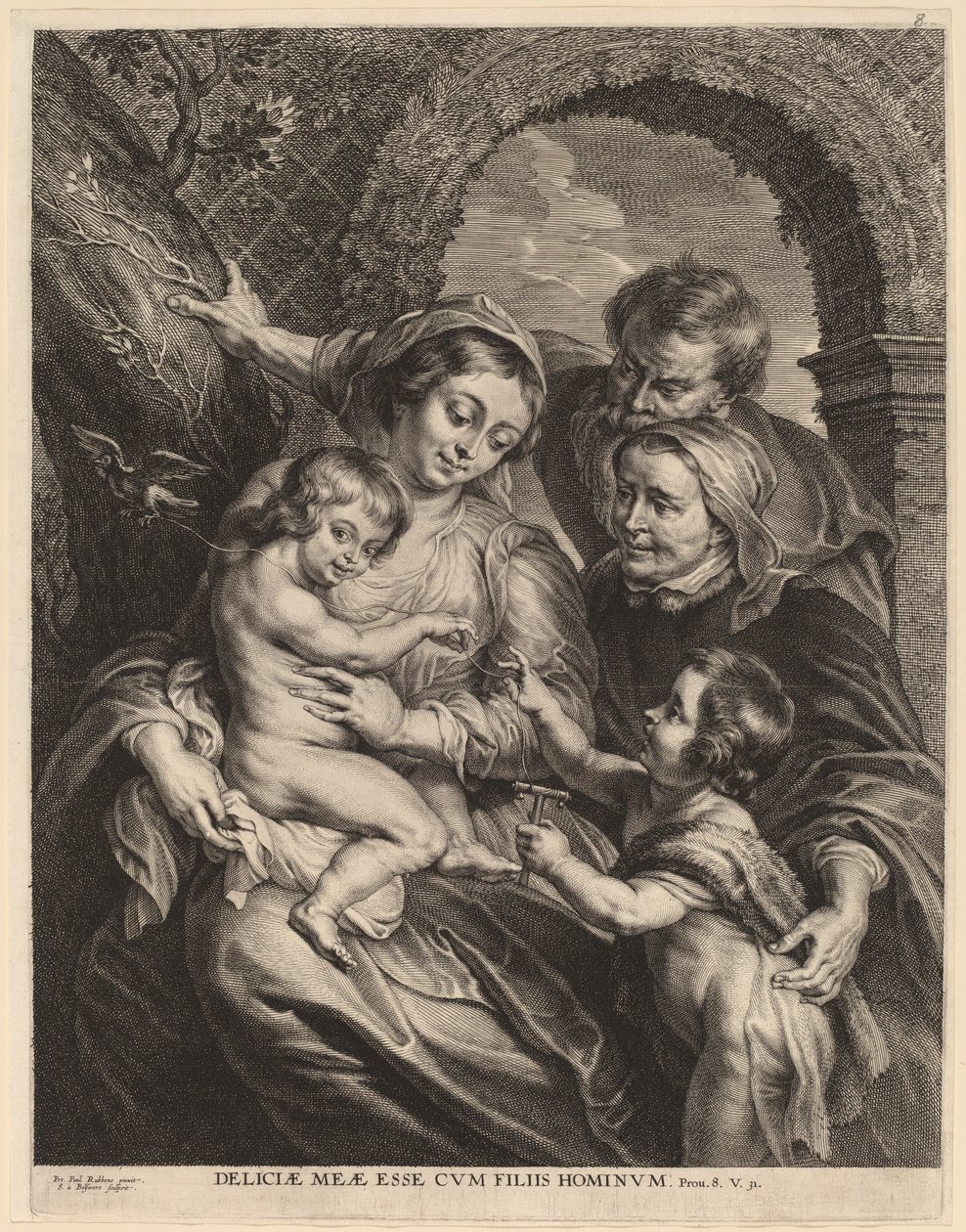 Den heliga familjen med guldfinken av Schelte Adams Bolswert after Sir Peter Paul Rubens