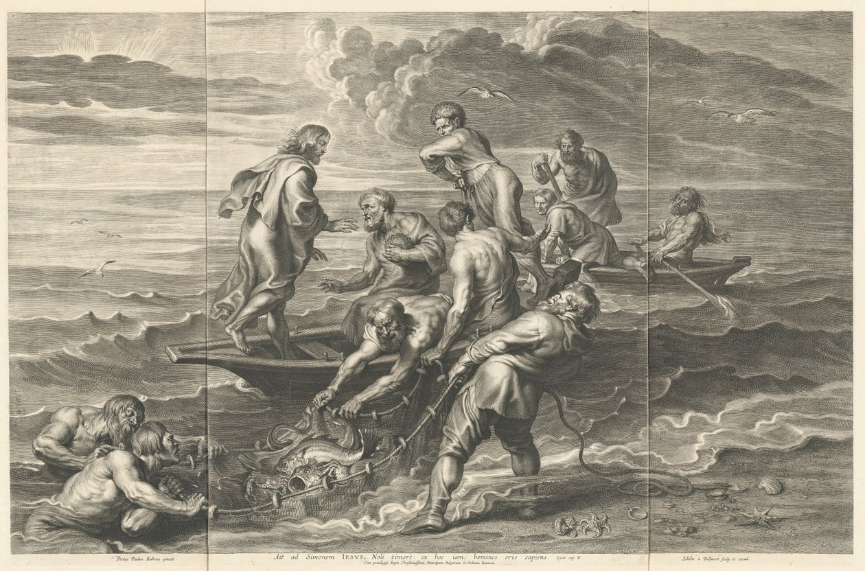 Det mirakulösa draget av fiskar av Schelte Adams Bolswert after Sir Peter Paul Rubens