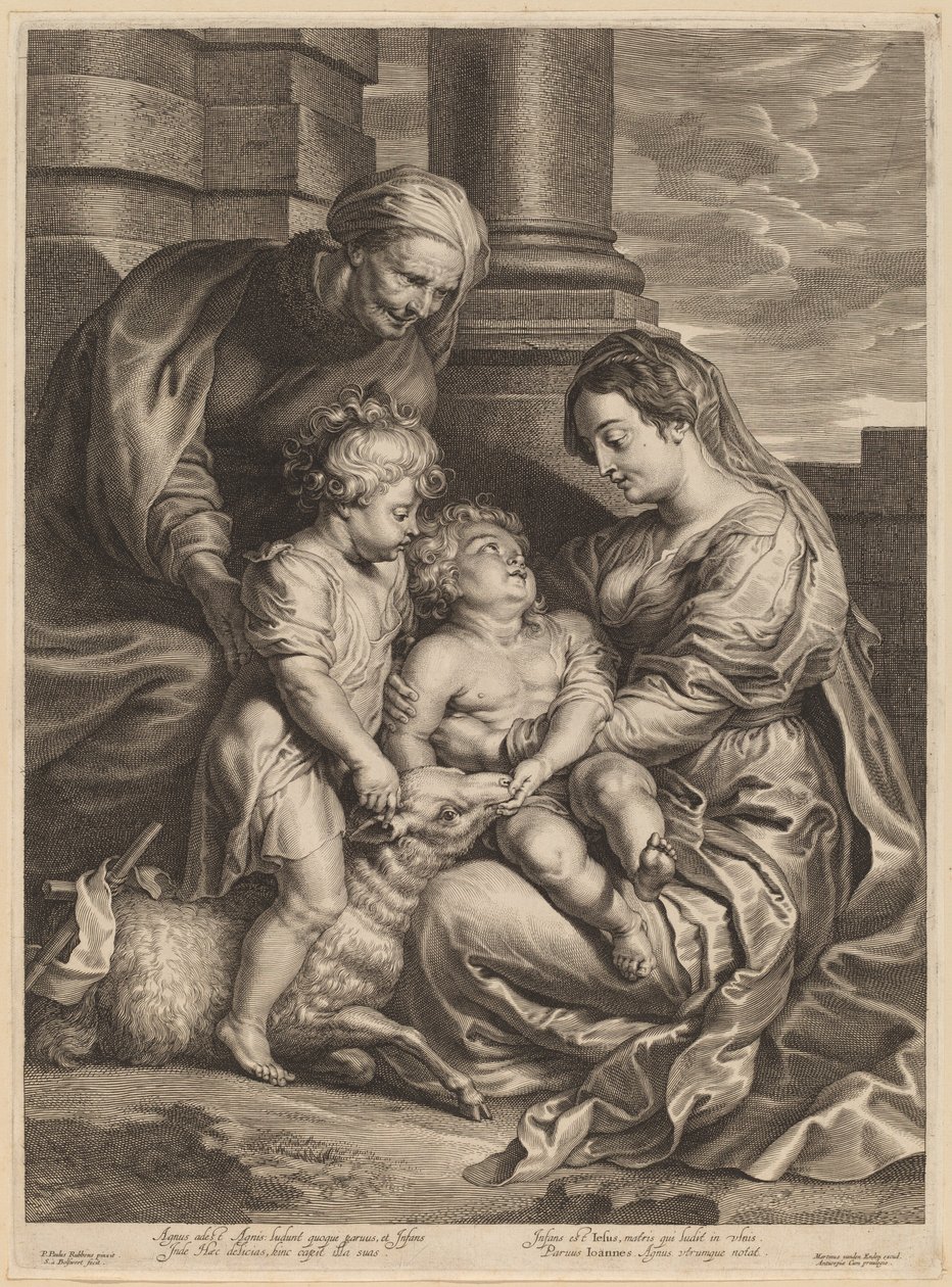 Jungfrun och barnet med Saint Anne och Saint John av Schelte Adams Bolswert, after Sir Peter Paul Rubens