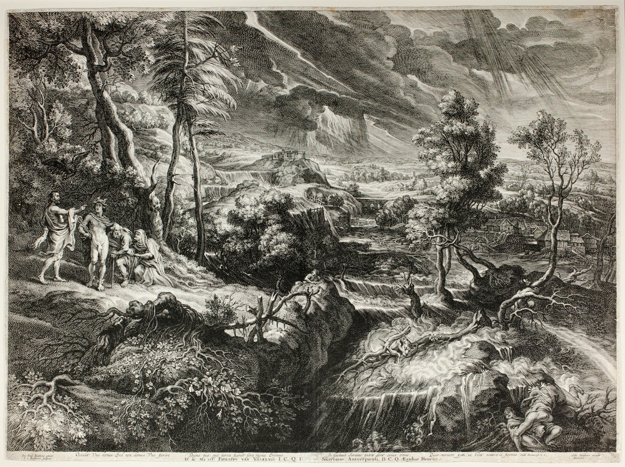 Landskap med Philemon och Baucis, från Stora landskap av Schelte Adamsz. Bolswert