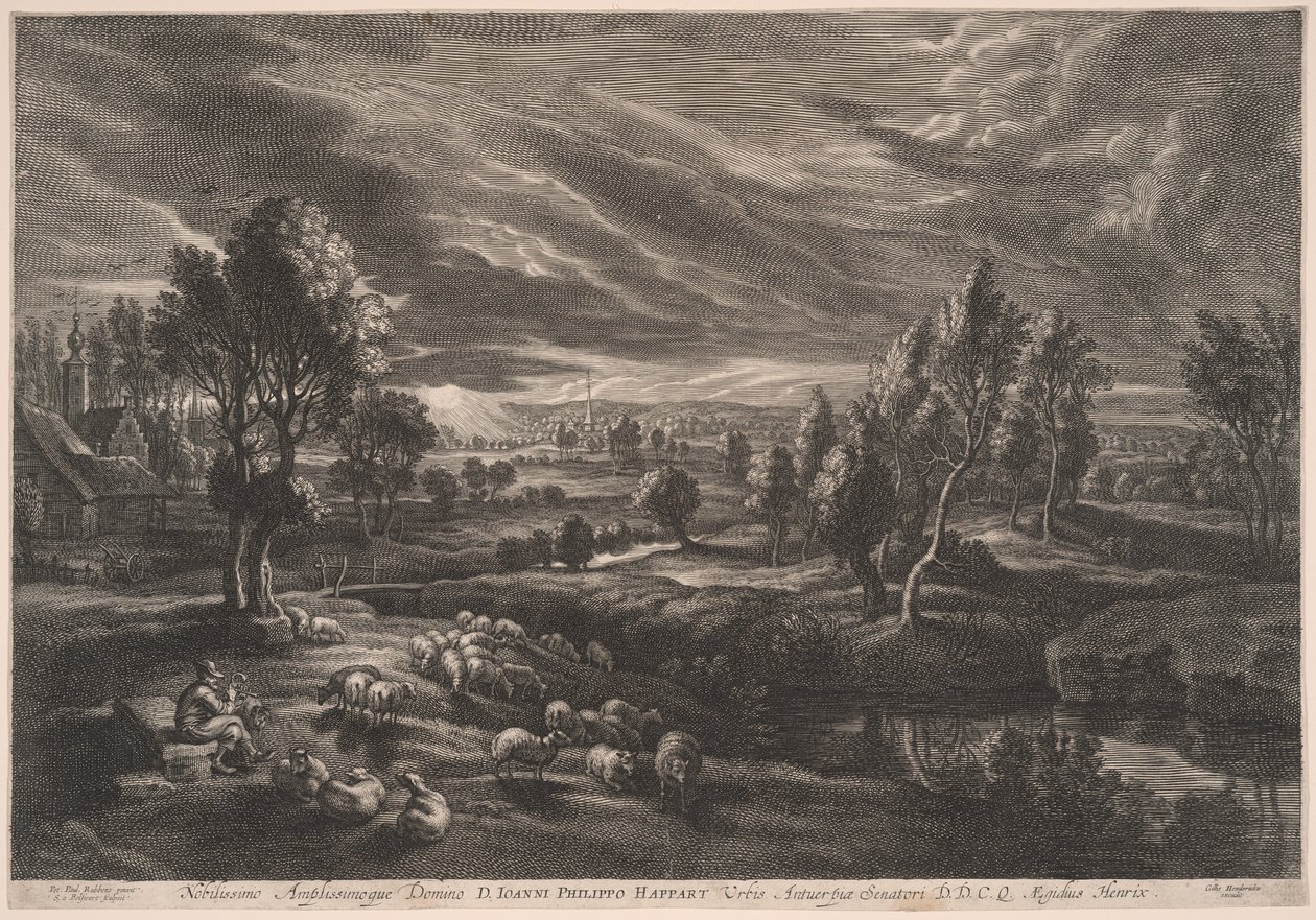 Landskap med får, från De små landskapen av Schelte Adamsz. Bolswert