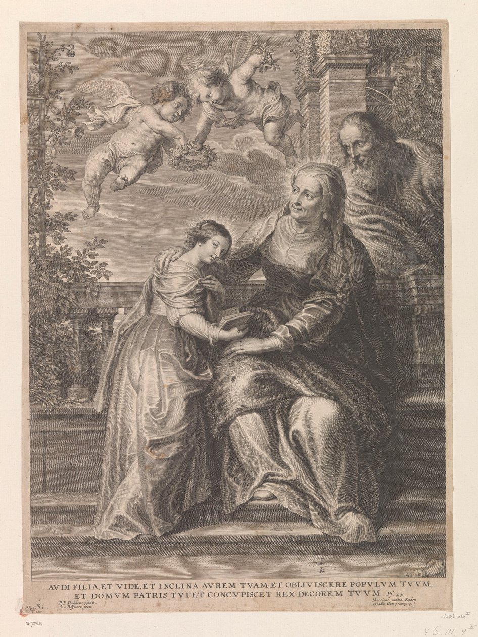 Maria med sina föräldrar Anna och Joachim av Schelte Adamsz. Bolswert