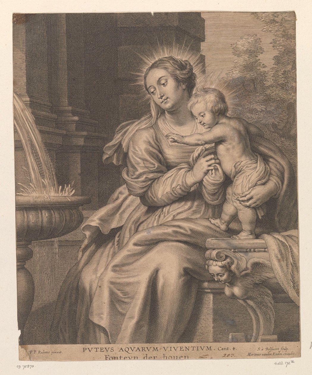 Maria träffade snäll vid een fontein Fontän av levande vatten / Fonteyn der houen (titel på objekt) av Schelte Adamsz. Bolswert