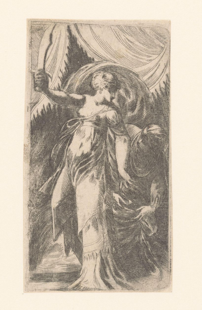 Judith med huvudet av Holofernes i en påse av Schiavone (attributed to)