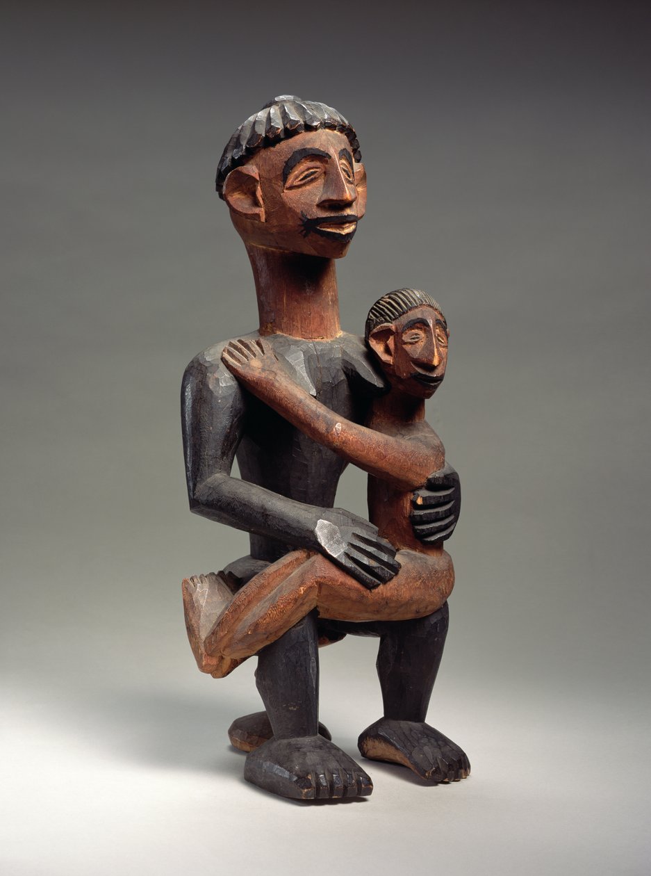 Sittande mor och barn, Igbo, Nigeria (trä) av School African