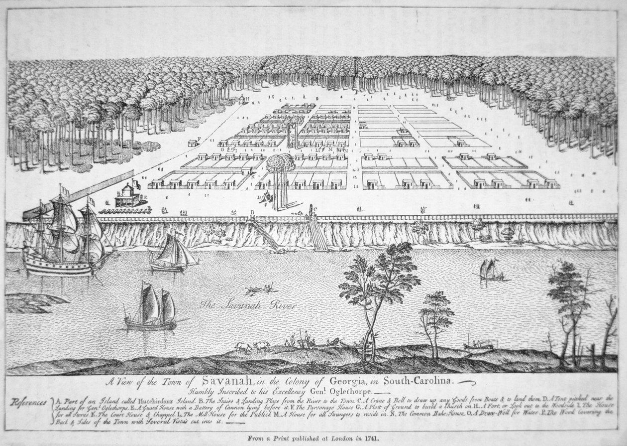 Utsikt över Savannah, Georgia 1741 (litho) av School American