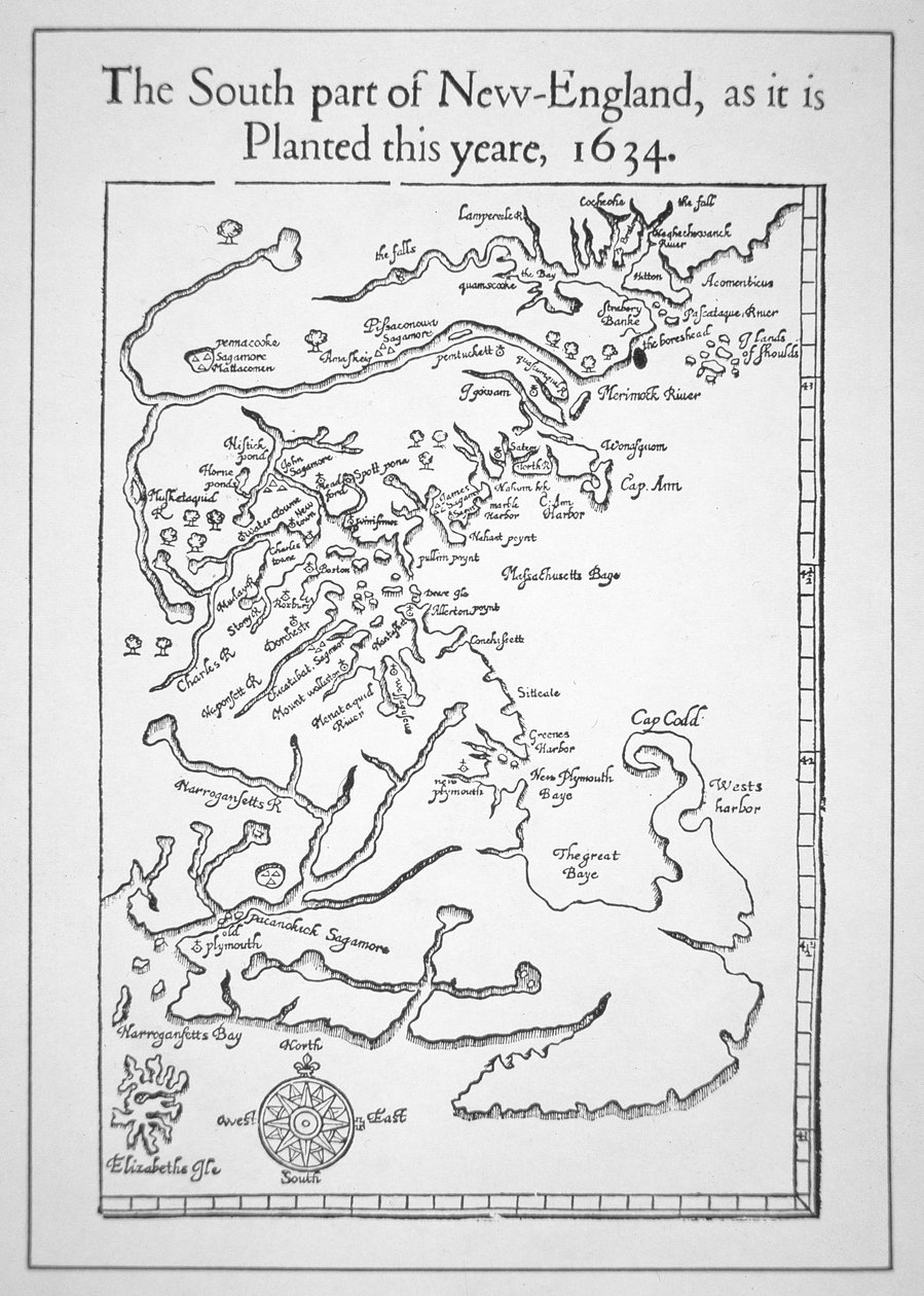 Karta inklusive Massachusetts Bay (litho) av School American