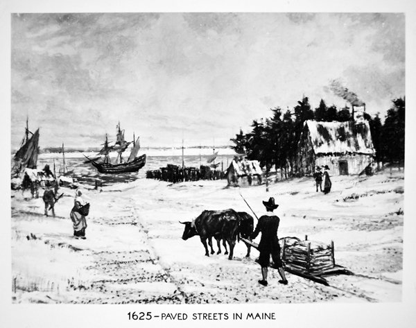 Asfalterade gator i Maine 1625 (litho) av School American