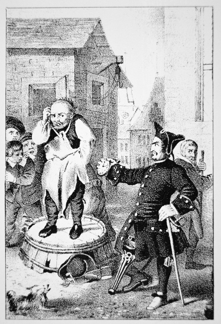 Peter Stuyvesant tuktar Willem Wickendam för att ha predikat en baptistpredikan (litho) av School American
