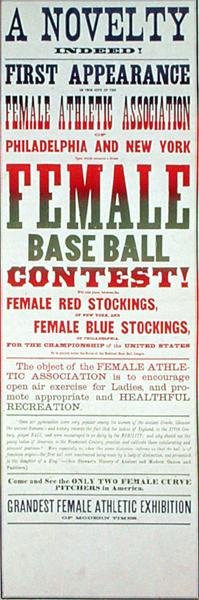 Affisch som annonserar en baseballmatch för kvinnor (litho i färg) av School American