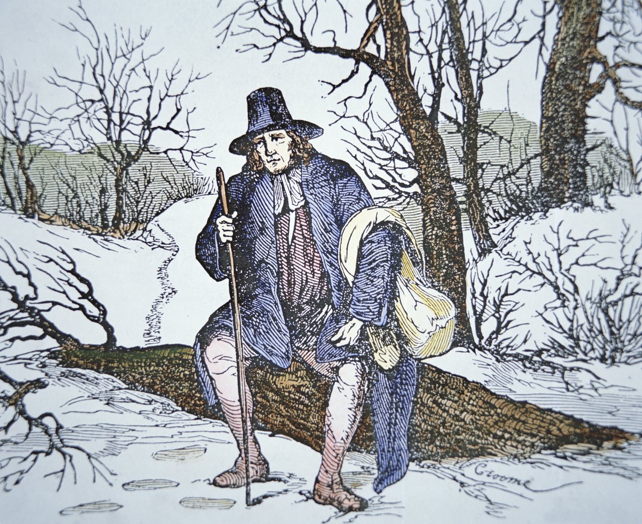 Roger Williams i vildmarken (litho i färg) av School American