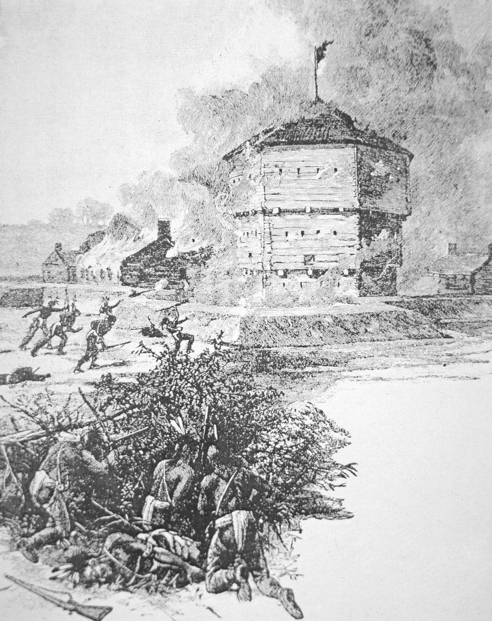 Belägring av Fort Detroit av Pontiac, chef för Ottawa-stammen våren 1763 (litho) av School American