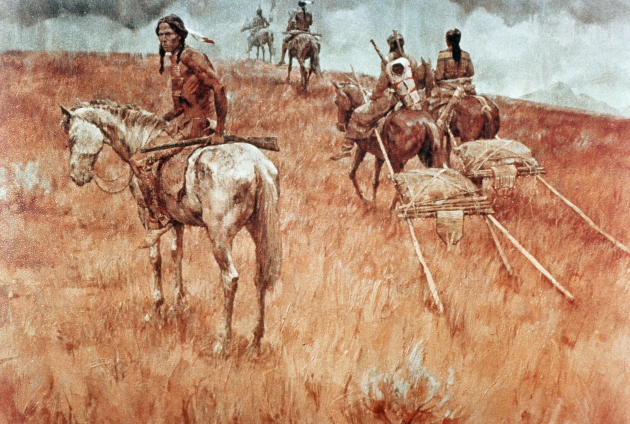Sioux Indians on the Move (olja på duk) av School American